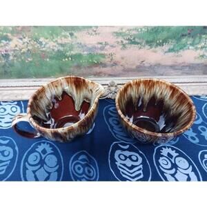 Vintage Canonsburg USA Pottery Brown Drip Creamer Sugar Bowl